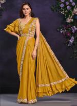 Crape Satin Silk Yellow Party Wear Sequence Work Saree